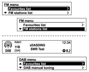 Listening to PRESET button directly Using the radio or DAB (only for Type A) menu Repeatedly press the FAVOURITE [FAV1-2-3] button to select the desired FAV (Favourites) Presets Page.