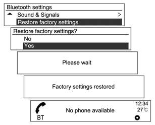 To reinitialise the Bluetooth settings to their default values, use the MENU button with TUNE dial to