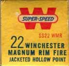 WINCHESTER of CANADA Import Issues WMR-1.22 WIN. MAGNUM RIMFIRE. "SUPER-SPEED". Yellow box with red, white and black printing.
