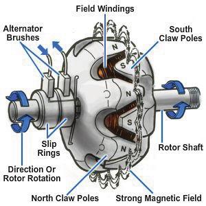 Figure 6-3 - The rotor mounts inside the stator. Figure 6-4 - The rotor has claw poles that surround its windings.
