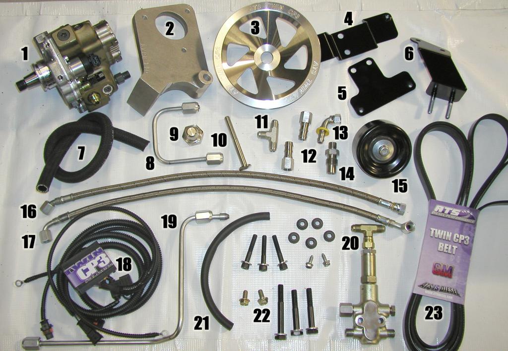Figure 1: Complete LLY / LBZ Twin CP3 Kit 1. Please make sure no parts are missing out of the LLY / LBZ / LMM Twin CP3 Kit.