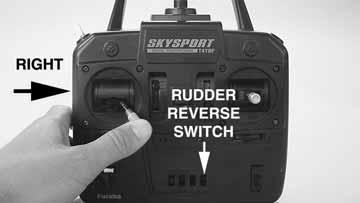 Move the right control stick on the transmitter to the right as shown in the diagram. Observe the direction the ailerons move.