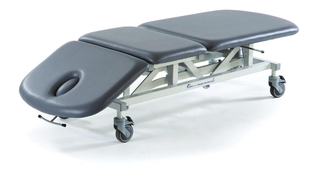 The backrest support can be raised and fully adjusted from horizontal to +85 and the foot section is adjustable from -20 to +40 and can also be used as the head end for prone treatments with the