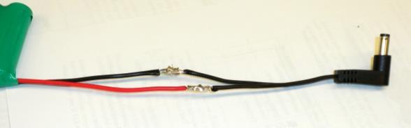 ~½ ~3½ ~3 (no stripe) ~4 ~2½ (white stripe) Strip about 1/2 off of the red wire from the battery and barrel jack