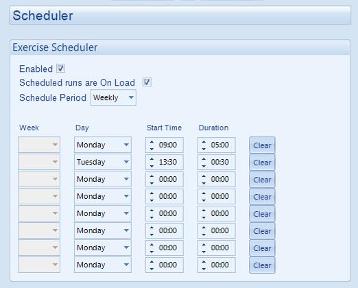 Operation 5.7 SCHEDULER The controller contains an inbuilt exercise run scheduler, capable of automatically starting and stopping the set.