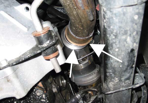 14 BRAKE VALVE INSTALLATION From underneath the vehicle, remove the down pipe-to-turbo elbow band clamp