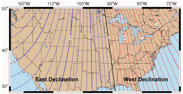 Helpful websites that are available: http://www.magnetic-declination.com/ http://www.ngdc.noaa.gov/geomagmodels/declination.