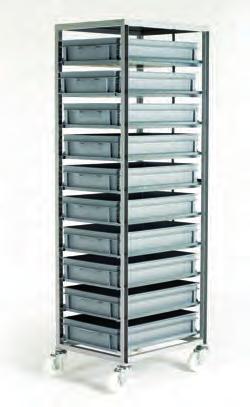 Capacity 150kgs UDL 1 fixed and 2 swivel shelves designed for 3 x 600x400mm euro box trays Swivel shelves can be tilted between 15-30 degrees each direction Supplied empty - no trays Height Width