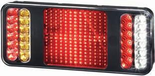 REAR LIGHTING COMPLETE LED COMBINATION TAIL LAMPS "COLUNA" WITH 5 LIGHT FUNCTIONS FOR 12 V AND 24 V Innovative and patent-registered large-surface LED light transmitter for tail lamp function,