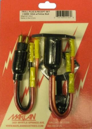 PLUG &  501-03-2C 3 wire, 10 gauge set w/yellow butt 501-38-2C 3 wire, 08 gauge set w/red butt Marinco