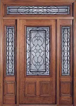 Mahogany Forged Iron and Dark Patina Caming Insulated Glass SC218 Arcadia Glass 12 5 /8" or 14" x 80" sidelights (SC218S)