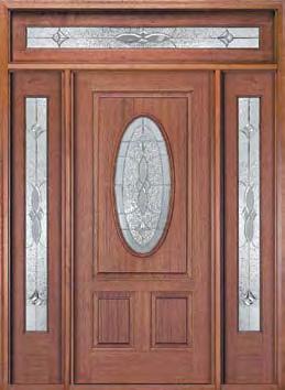 S q u a r e To p w i t h D e c o r a t i v e G l a s s Mahogany Sterling Zinc Caming Insulated Glass AM32 Ambassador Glass 12" or 14" x 80" sidelights (AM07S) 14"-high transom