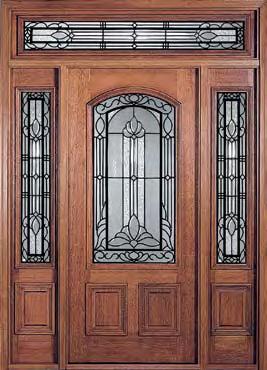 Clear and Beveled Glue Chip Glass with Forged Iron and Dark Patina Caming 36" x 80" door (SC239-ER) 36" x 96" door (SC8239-ER) Sarasota