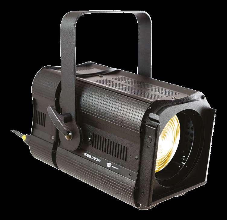 SCENA LED 200 THE SUPER-BRIGHT LED ALTERNATIVE TO CONVENTIONAL LIGHTS SCENA LED 200 is a high-power, compact, lightweight LED projector suitable for TV studios, theatres, museums, exhibitions, events.
