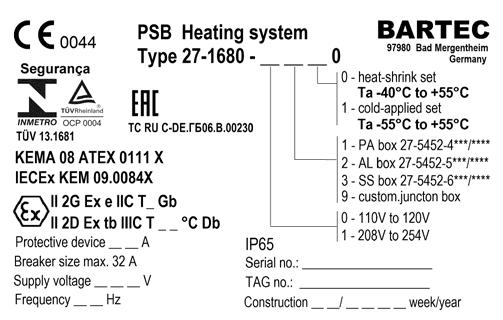 Operation Manual PSB Heating System Type 27-1680-...0/... 9. Type label heating system The type label is to be filled in manually on the basis of the shown points.