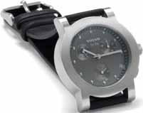00 Aluminum watch in a rectangular shape, features a black leather strap.