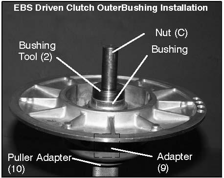 Install bushing tool (Item 2). 3. Apply Loctite 609 evenly to bushing bore inside moveable sheave. 4. Install sheave face down on puller. 5.