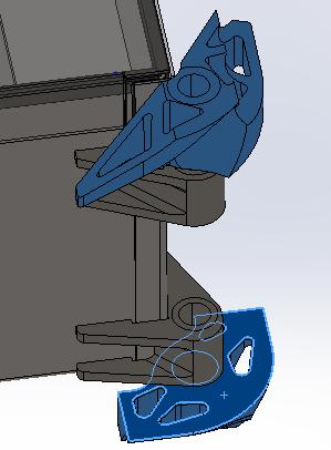 . Figure 16: Rear accumulator mounts. Highlighted in blue are the mounts which will attach to the frame tubes.