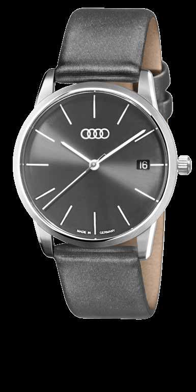 This three-hand watch has an ultra-flat casing made from stainless steel, with a