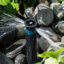 through a system of flexible irrigation tubing, drip emitters,