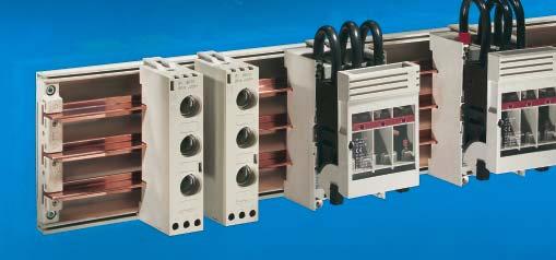 40 mm 1 3 Busbar systems 40 mm 2 1 Mini-PLS bus-mounting fuse 2 NH on-load isolators size 000 base D 02-E 18 Rated current 63 A, rated operating voltage 400 V AC.