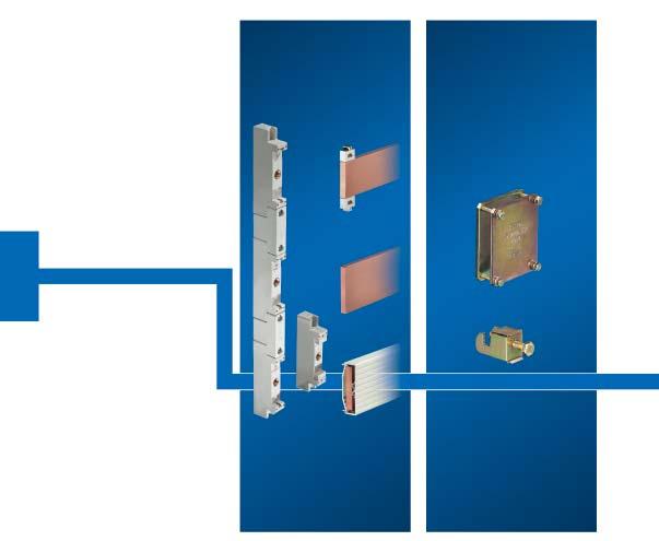 Busbar systems up to 1600 A Busbar system components Connection technology The busbar system with 185 mm bar centre distance is used for mounting NH fused isolators, sizes 00, 1, 2 and 3.