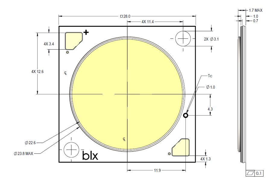 Mechanical Dimensions Figure 22: Drawing for V22 LED Array Notes for Figure 22: 1. Drawings are not to scale. 2. Drawing dimensions are in millimeters. 3.