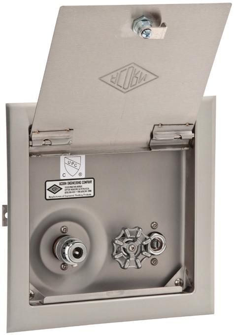 Hose & Laser Supply Boxes are designed for interior and exterior walls not subject to freezing. The recessed design prevents accidents common to surface-mounted or protruding hose valves.