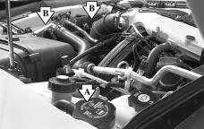 Cooling System When you decide it s safe to lift the hood, here s what you ll see: {CAUTION: An electric engine cooling fan under the hood can start up even when the engine is not running and can