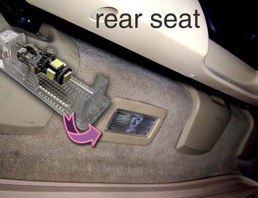 Footwell Lighting ear ear footwell light are located in the vertical kick panel beneath the rear seats. Use the trim removal tool to pry the light assemblies from the surrounding trim bezel.