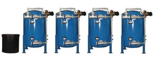 Side Mount Fleck (4 & 6 ) High Flow Steel Softeners VIP-IIE Control - 54, 60 & 72 Spray Lined Quad Alternating or Parallel Alternating or parallel operation. No hard water bypass during regeneration.
