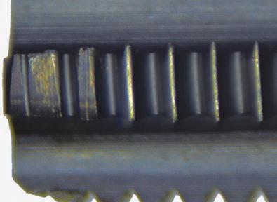 Minimal lead wear after many holes E261 M8 after 1600 Holes in Steel Uddeholm Orvar Supreme (AMG 1.