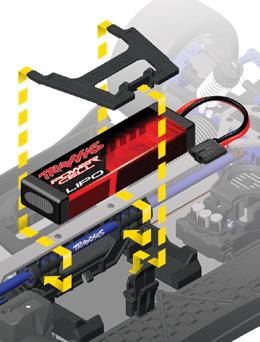 TRAXXAS TQi RADIO SYSTEM Battery Compartment Specs: 49.5mm (1.95 ) wide x 155mm (6.10") long (stock) or 135mm (5.31") long Height with stock strap: 23mm (.91") or 25mm (.