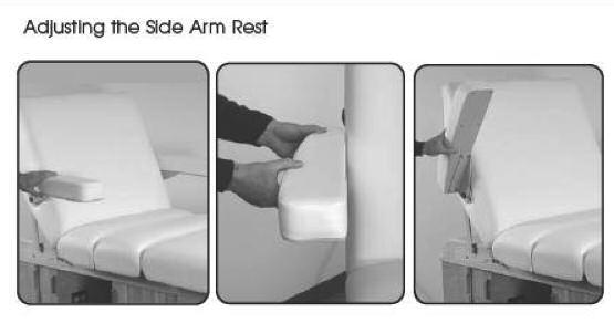 ACCESSORIES SIDE ARMRESTS: The side armrests adjust automatically as the position of the back rest is adjusted and are removable to provide easy access for the client to get off and on the table.