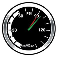 The supply or wet reservoir does not usually have an air pressure gauge. Common operating pressures are 80 to 135 psi, depending on the system.
