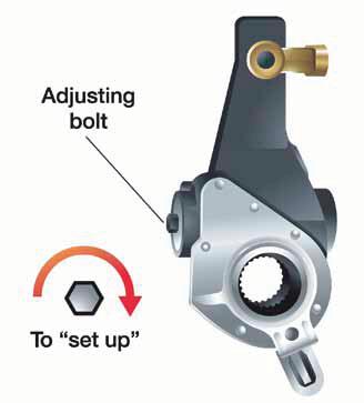 Slack Adjusters with Hexagonal Adjusting Bolts If the slack adjuster has a hexagonal (six-sided) adjusting bolt, the brakes may be set up by turning the adjusting bolt in a clockwise direction until