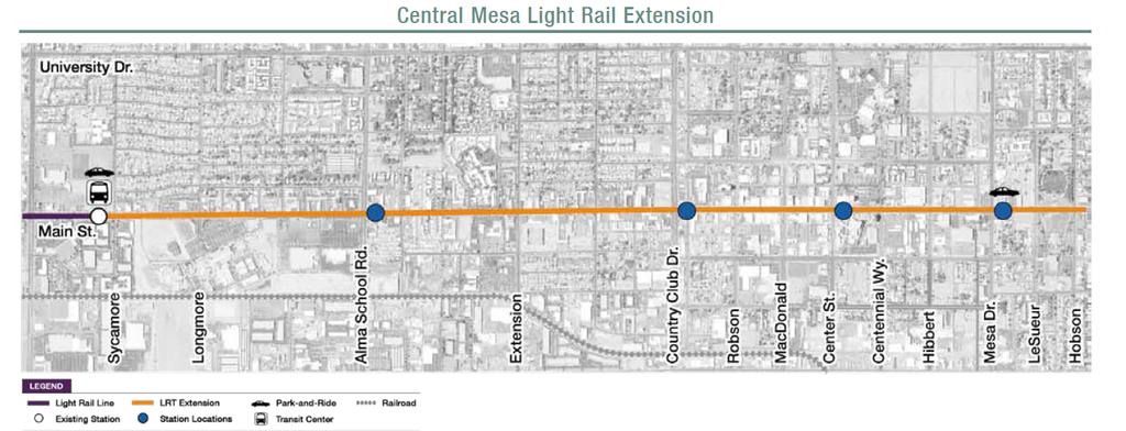 3.1 mile LRT alignment extends the existing Valley Metro line to downtown Mesa 25+
