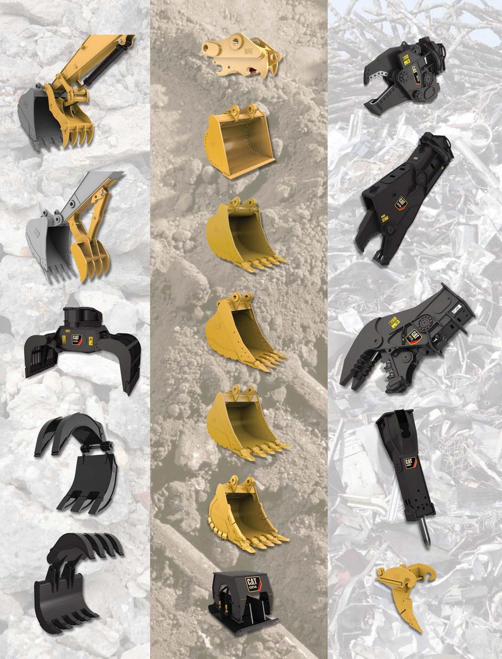 GRAB, SORT, LOAD SWAP TOOLS CUT, CRUSH, BREAK & RIP DIG & PACK Pin Grabber Coupler Multi-Processors Pro Series Hydraulic Thumbs Ditch Cleaning and Tilt Buckets Stiff Link Thumbs General Duty Buckets