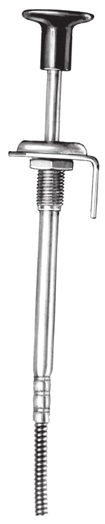 108" long T HANDLE HEAVY DUTY LOCKING ASSEMBLY Turn and lock. Brass locking clutch. Chrome Handle. Plated. Heavy Duty Housing with 2" thread length. Full floating core wire. 2" travel, 3/16 OD.