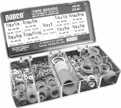 162 FIBRE WASHERS RONDELLES FIBRE Stock Nos. 1/32 Thick 1/16 Thick Inside Dia. 1/32" Two Thicknesses 1/16" Papco FIBRE WASHERS are made from vulcanized fibre.