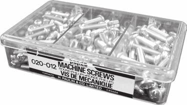 250" 173-309 1" PHILLIPS MACHINE SCREW ASSORTMENTS MASTER ASSORTMENT No. 020-623 Contains 786 pieces 20 sizes. Round and Oval Head and Hexagon Nuts.