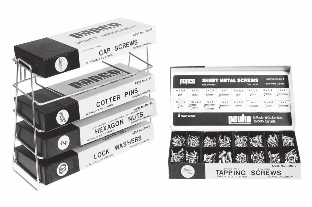 UTILITY ASSORTMENTS FOR GARAGE AND HARDWARE USE These practical assortments enable every garage and repair shop to carry a useful stock of these popular fastener.