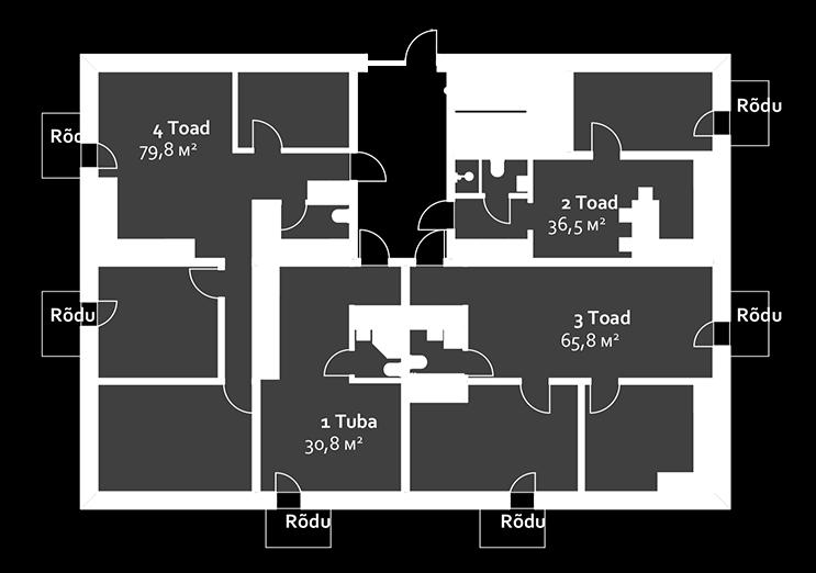 Parkla planeeritud pool meetri maa alla süvendatud esimesele korrusele. Ühele korrusele on ette nähtud neli korterit. Foto 36.