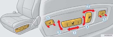 Front Seats n Adjustment procedure 1 3 Seat position adjustment switch Seatback angle adjustment switch Seat cushion (front) angle adjustment