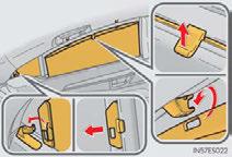 Raise/lower n Rear door sunshades Pull the tab of the rear door sunshade and hook