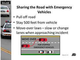 Sharing the Road with Emergency Vehicles Drivers of emergency vehicles must drive with regard for the safety of other roadway users, but they may, under emergency conditions, be exempt from traffic