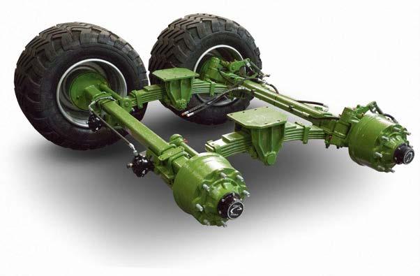 The sprung boogie tandem axle unit can be equipped with large tyres ranging from 17" to 26.5".