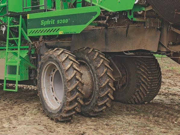 Radial tires and a hydrostatic wheel drive are available for less supporting soils.