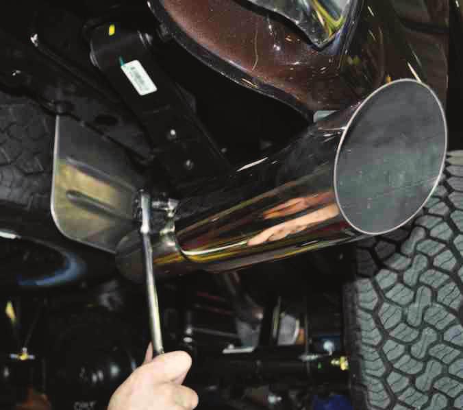 8) Check for clearance from the front of the installed exhaust system to the Tail Pipe. Once clearance adjustments are made, start tightening each clamp beginning with the Intermediate Pipe clamp.