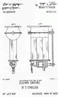 This is one of the drawings which were included in B J. Carter s patent papers for his three cylinder steam engine. It is interesting to note that the patent application date is January 18, 1902.